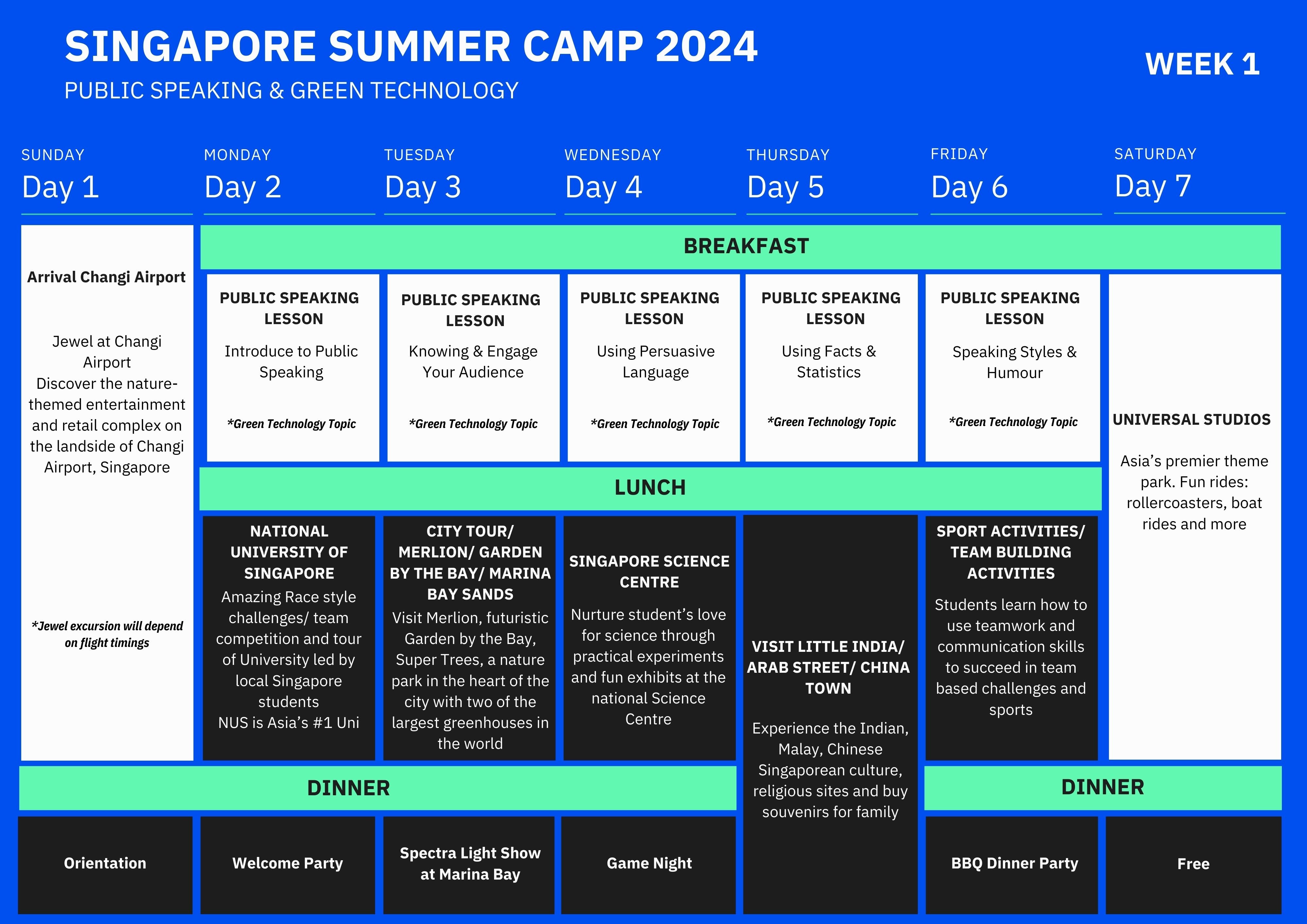 Singapore summer camp schedule - week 1